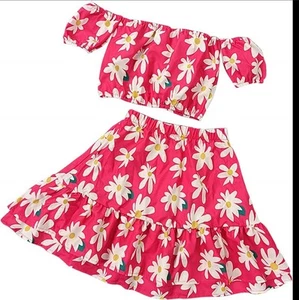 Floral 2 Piece Crop Top And Knee Length Skirt - Picture 1 of 2