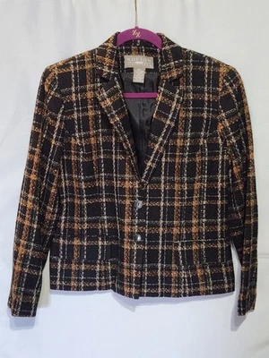 Blazer Norton McNaughton para mujer 8P negro y marrón a cuadros manga larga Foto 1 de 2