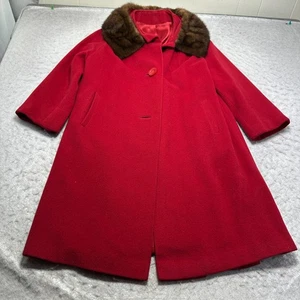 Vintage Kaschmir Trenchcoat Rot Kunstfell Lange Länge Damen Größe Large L - Bild 1 von 13