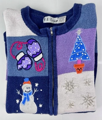 Cárdigan suéter con cremallera completa de invierno BP Design para mujer talla L Azul Púrpura Navidad Foto 1 de 4
