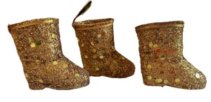3 Vintage Japan Gold Glitter Santa Boots Ornaments Christmas Holiday Candy - Picture 1 of 9