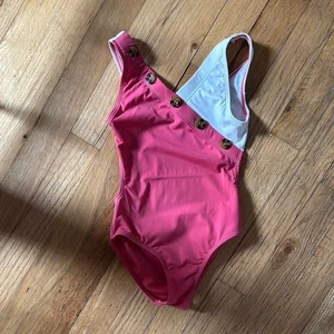 Habitual kids girls two tone Pink and White Swimsuit with Button Detail 5/6 - Picture 1 of 4
