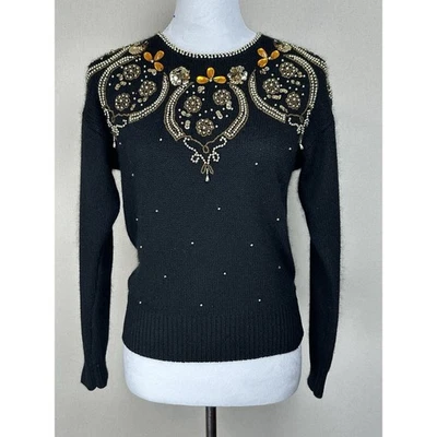 Suéter Vintage KAREN SCOTT Petites Mezcla Lana Seda y Angora Talla SP Negro Foto 1 de 4