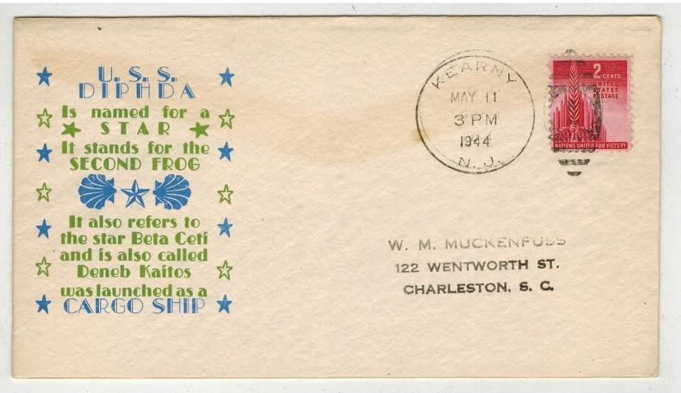 US NAVY 1944 CARGO SHIP USS DIPHDA NAMED FOR A STAR KEARNEY NJ - Image 1 of 1