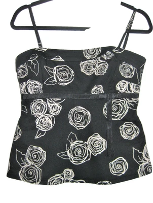 Babydoll H&M Y2K Tirantes Negro Floral Top Elástico Lazo Cremallera S Resort Vacaciones Foto 1 de 4