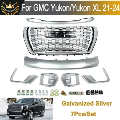 For 2021-2023 GMC Yukon/XL Denali Front Grille Hood Trim Molding Silver Set 7PCS - Изображение 1 из 4