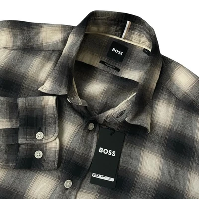 HUGO BOSS Liam Kent Plaid Button Up Flannel Brushed Cotton Size Medium $158 - Image 1 of 4