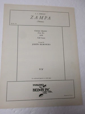 L J Herold Zampa (Themes) for Clarinet Quartet in B Flat Sheet Music Belwin - Image 1 of 4