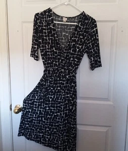 Merona Midi Dress Black and White Checked Womens Wrap W/Belt Size Small - Picture 1 of 10
