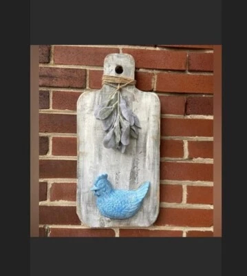 Handmade Wood Cutting Board Wall Art Ceramic Chicken Farmhouse Cottage Primitive - Image 1 of 4