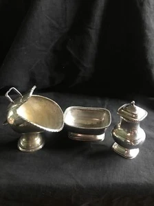3 x Vintage Silver Plated Items Coal Scuttle Sugar Bowl Salt Shaker & Salt Dish - Picture 1 of 16