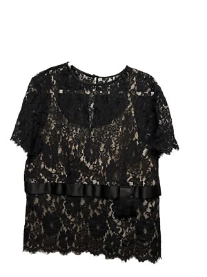 Top Vintage Talbots Talla 14W Negro Encaje Superpuesto con Tanque Floral Bruja Capricho Foto 1 de 4