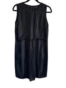 Tara Harmon UK 12 / FR 40 Dark Blue Blouson Dress Silk Satiny Look France #2968 - Picture 1 of 12