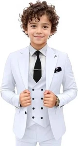 Boys Formal Suit Set 3 Piece Peak Lapel Ring Bearer Suit Slim Fit Kids Tuxedo - Picture 1 of 41
