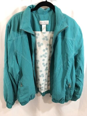 Chaqueta de bombardero polar con cremallera Alfred Dunner en polvo azul verde azulado con bolsillos flores  Foto 1 de 4