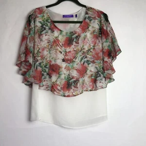Blusa para mujer Emilio Pepe floral en capas beige con mangas estilo ala grande - Imagen 1 de 9