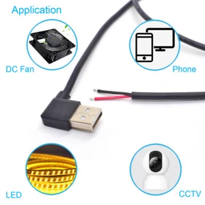 60szt 30cm / 1FT USB 2.0 A męski 90° 2 przewód pigtail bare przedłużacz 20AWG 5A - Zdjęcie 1 z 6