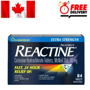 Reactine Extra Strength 84 Tablets 24 Hour Allergy Symptom Relief Medicine - Picture 1 of 1