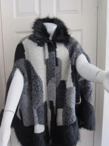 RIVER ISLAND Cape Wool Blend Faux Fur Trim Cloak Size 6 rrp £65 - Picture 1 of 15