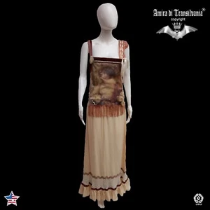 women clothing dress long luxury brand embroidered beige flowers fringes ruffles - Picture 1 of 12