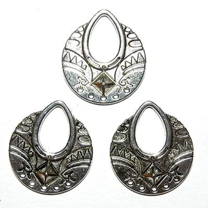 M7120 Antiqued Silver Intricate Open Teardrop 25mm Pendant Link w 5 Holes 10pc  - Picture 1 of 1