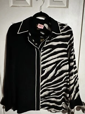 BOB MACKIE Conjunto Mediano Vintage Seda Tank/Top Cebra Animal Print Seda Foto 1 de 4