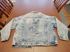 Vtg Acid Washed Jean Jacket With Pressed Cat in Fabric Men's XL Excellent Pre