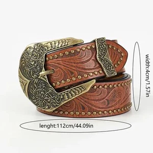 BROWN WESTERN BELT & METAL BUCKLE WITH EMBOSSING - Picture 1 of 1