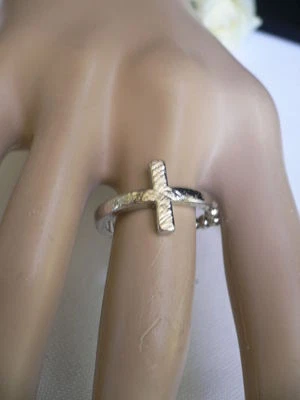 Donna Anello Moda Gioielli Metallo Argento Croce Elastico Weekend Blessing Stile - Immagine 1 di 4