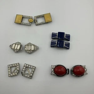 Belt Buckles Shoe Clasps 5 Sets Silver Tone 2 Piece Plastic Rhinestones - Bild 1 von 8