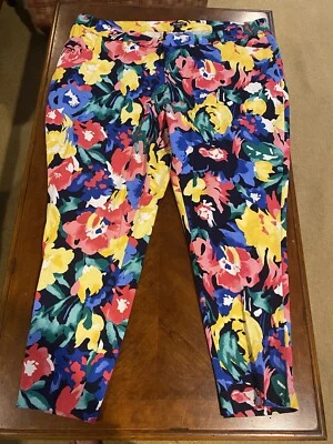 Pantalones informales florales Roaman's para mujer negros, amarillos, verdes, rosas talla 28 bolsillos Foto 1 de 4