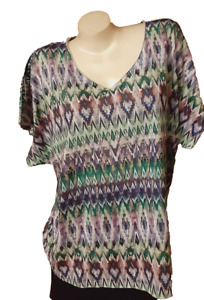 Chico's V-Neck Tee Multicolor Bling Raw Edges Sarape Style Misses Size 3 (16)
