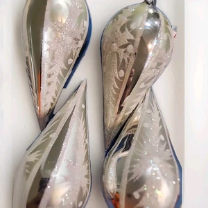 4 adornos navideños vintage de lágrima plateada con brillo soplado a mano de 4 pulgadas  - Imagen 1 de 6