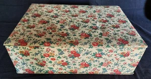 Vintage Sewing Box Cardboard Covered With Floral Fabric From The 60s - Picture 1 of 11