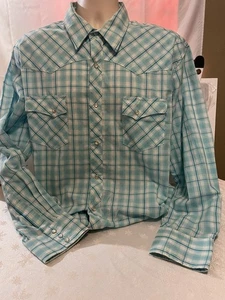 Wrangler Wrancher blau kariertes Langarmhemd mit Perlen Druckknopf Damen Gr. XL -TG 28 - Bild 1 von 3