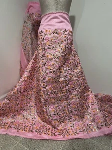 Pink Gold Multi Sequins Embroidery Dupioni Fabrics 44” Width Sold By The Yard - Picture 1 of 6