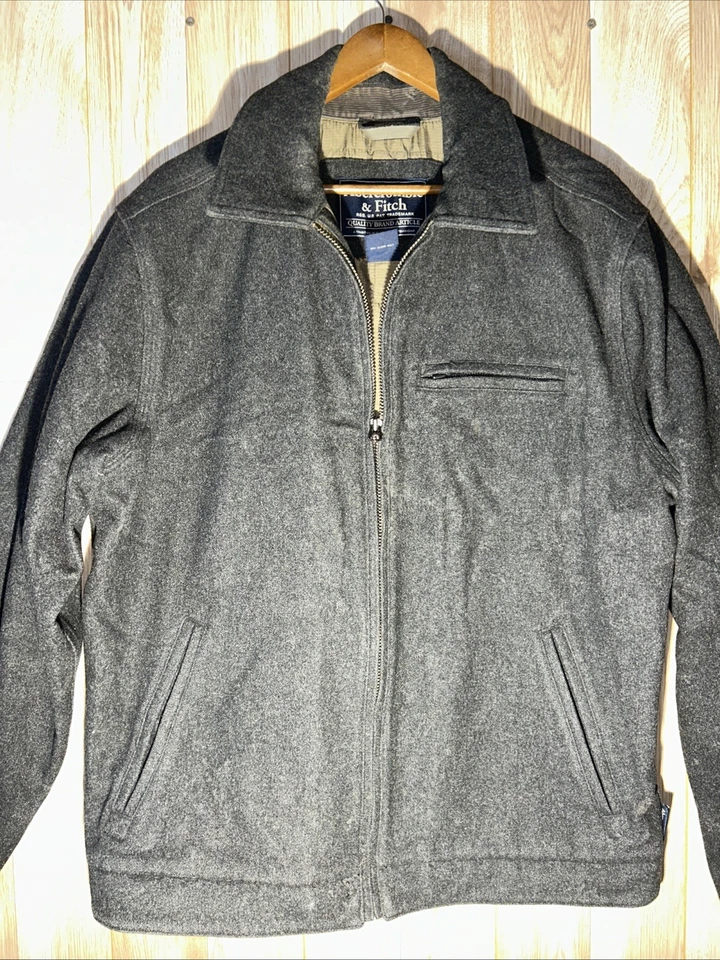 Vintage Abercrombie Fitch 92 Jacket Mens XL Gray Wool Full Zip Quilted Lining - Image 1 of 4