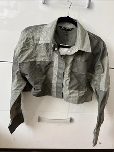 Ladies Zara Long Sleeve Crop Top Button Down Size Small Green  - Picture 1 of 7