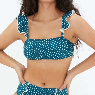 Summersalt Oasis Teal White Polka Dot Ruffle Bikini Top Size 8 - Image 1 of 4