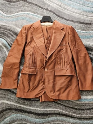 Vintage Orange 70s 80s Suit Bootcut 40 33 X 28 Wool Blend - Image 1 of 4