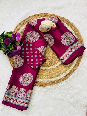 DIGITAL PRINTED TRADITIONAL ORIGINAL SILK SAREE WITH BLOUSE FESTIVE ETHNIC LOOK - Image 1 of 4