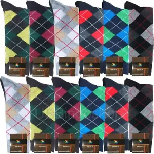 12 Pairs New Cotton Fashion Men Argyle Style Dress Socks Size 10-13 Multi Color - Picture 1 of 3