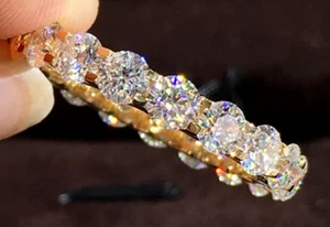 Solid 14K Gold Eternity Women Ring Moissanite 0.2 Carat Round size 9, 3.6 grams - Picture 1 of 7