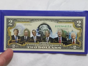 LIVING PRESIDENTS Colorized Legal Tender $2 Two Dollar Bill - Picture 1 of 3