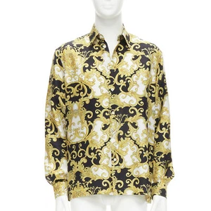 VERSACE 2022 Renaissance Barocco 100% silk gold signature shirt IT52 XL - Picture 1 of 9