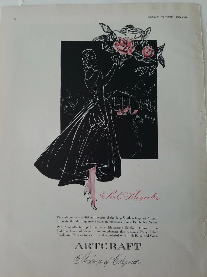 1948 Mujer Artcraft Medias Mujer Medias Rosa Magnolia McCullough Anuncio Artístico Foto 1 de 1