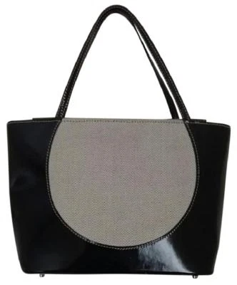 VTG WALTER KATTEN BLACK LEATHER AND GRAY MICROFIBER SMALL SHOPPER  TOTE BAG - Image 1 of 4