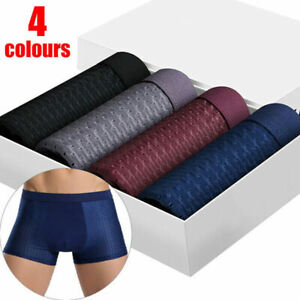 UK 4Pcs/Set For Men Bamboo Wear Underwear Shorts Ice Silk Mesh Boxer Briefs Soft
