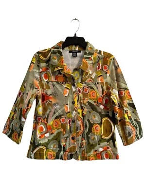 Kaktus Multicolor Geometric Button Blazer Womens M 3/4 Sleeves Front Pockets Foto 1 de 4