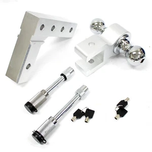 ALUMINUM 1-7/8" & 2" BALL 6" DROP ADJUSTABLE TRAILER TOW TOWING HITCH & 2pc LOCK - Picture 1 of 3